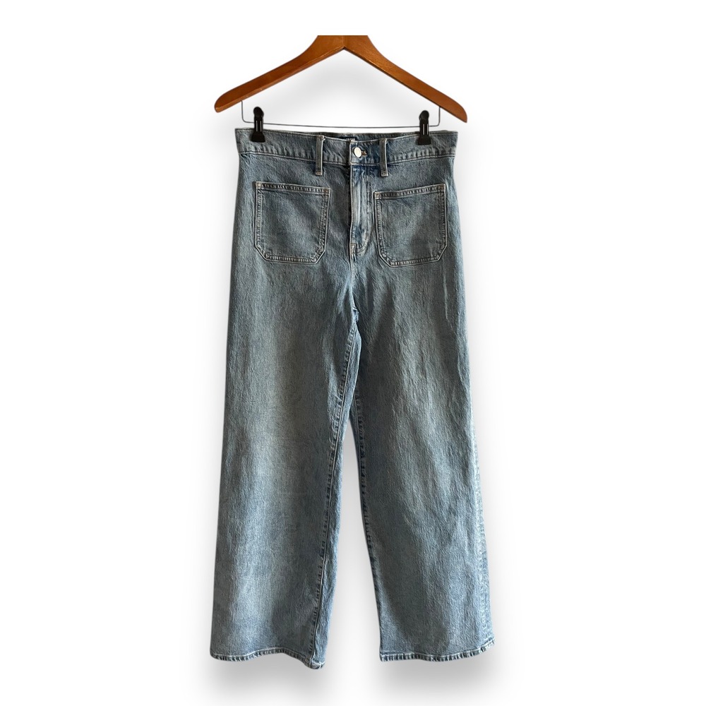 J.Crew Full Length Slim Wide-Leg Jeans Light Wash Patch Pocket Denim Size 28